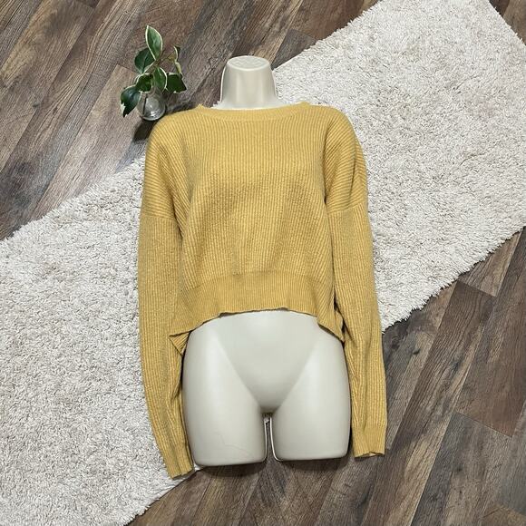 Pacsun L.A. Hearts Size Small Mustard Yellow Ribbed Crewneck Cropped Sweater - Picture 1 of 5